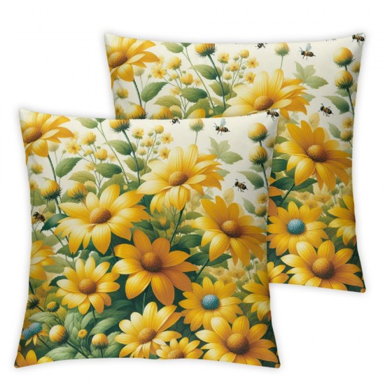 Ulloord Spring Yellow Floral Pillow Covers , Flowers Bee Decorative Throw Pillow Covers Square Cushion Cover for Home Couch Sofa Patio Bedroom Livingroom