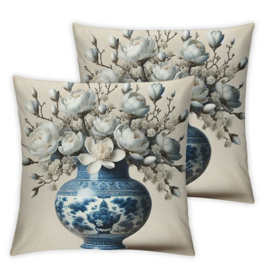 Ulloord Blue and White Floral Pillow Covers  Chinoiserie Porcelain Vase Grand Millennial Outdoor Farmhouse Decorations Decorative Throw Pillows Cases for Home Living Room Couch Decor