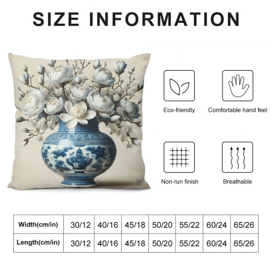 Ulloord Blue and White Floral Pillow Covers  Chinoiserie Porcelain Vase Grand Millennial Outdoor Farmhouse Decorations Decorative Throw Pillows Cases for Home Living Room Couch Decor