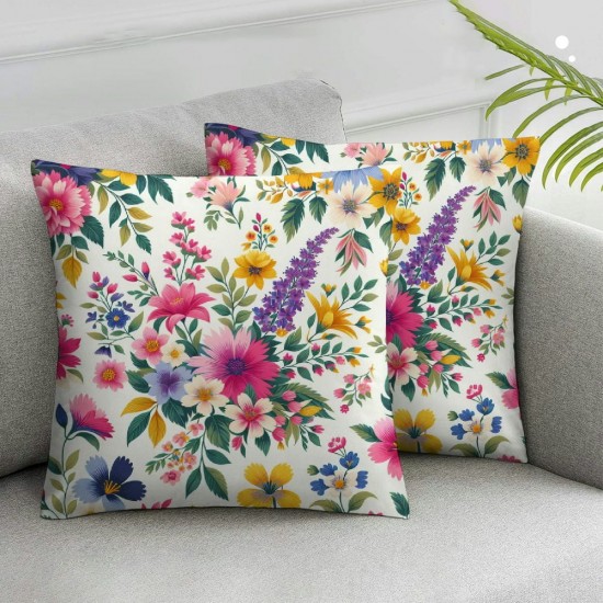 Ulloord Spring Floral Pillow Covers  Watercolor Colorful Flowers Throw Pillow Covers Summer Colorful Pillowcase Seasonal Farmhouse Linen Cushion Cover for Home Couch Sofa Outdoor Decor