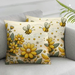 Ulloord  Spring Home Sweet Home Bee Sunflower Throw Pillow Covers, Love Lives Here Summer Stripes Polka Dots Cushion Case for Sofa Couch