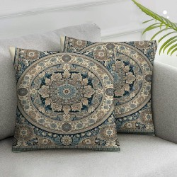 Ulloord Boho Pillow Covers , Navy Blue Persian Carpet Boho Throw Pillow Covers Linen Farmhouse Vintage Monaco Rug Decor Cushion Case Boho Home Decor for Couch Sofa Outdoor