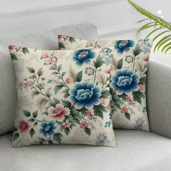 Ulloord Spring Floral Pillow Covers , Pink Blue Flower Decorative Pillowcase Case for Sofa