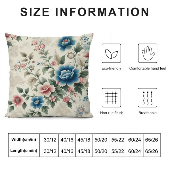 Ulloord Spring Floral Pillow Covers , Pink Blue Flower Decorative Pillowcase Case for Sofa