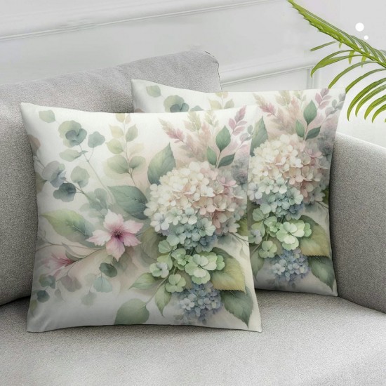 Ulloord Spring Sage Green Leaves Pillow Covers ,Watercolor Pink Red Eucalyptus Floral Throw Pillows Case,Flower Print Decorative Cushion Covers Outdoor Leaf Decor for Home Sofa Bed