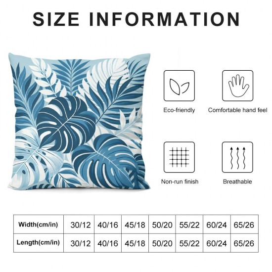 Ulloord Tropical Pillow Covers  Navy Blue Aqua Teal Cyan Palm Leaves Plant Throw Pillows for Couch Summer Leaf Pillowcase Outdoor Decorative Cushion Case for Sofa Bed Decorations