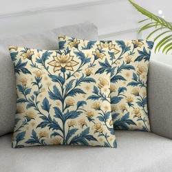 Ulloord Block Print Throw Pillow Covers  Yellow and Blue Vintage Boho Floral Outdoor Summer Decorations Decorative Throw Pillows Cases Covers for Home Living Room Couch Decor