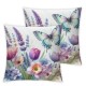 Ulloord  Waterproof Spring Floral Pillow Covers Pink Tulip Flower Lavender Butterfly Throw Pillow Covers Outdoor Spring Summer Farmhouse Decorations Cushion Case Double Sided