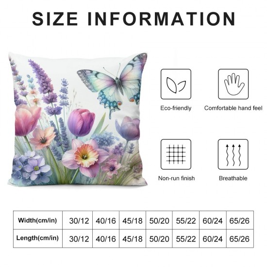 Ulloord  Waterproof Spring Floral Pillow Covers Pink Tulip Flower Lavender Butterfly Throw Pillow Covers Outdoor Spring Summer Farmhouse Decorations Cushion Case Double Sided