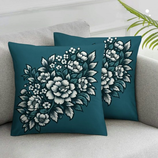 Ulloord Spring Flower Pillow Covers  Turquoise Cyan Teal Floral Farmhouse Decor Throw Pillows Case for Couch Seasonal Pillowcase Outdoor Decorative Cushion Case for Sofa Bed Decorations