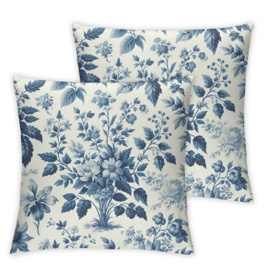 Ulloord Pillow Covers Outdoor Blue and White Floral Decoration Cushion Cover Vintage Pillow Case for Bed Living Room Couch Home Decor