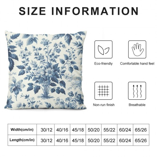 Ulloord Pillow Covers Outdoor Blue and White Floral Decoration Cushion Cover Vintage Pillow Case for Bed Living Room Couch Home Decor