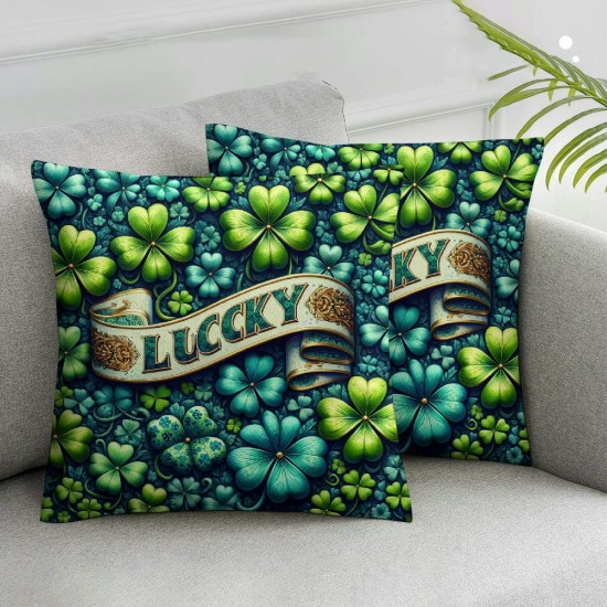 Ulloord Pillow Covers Spring Throw Pillow Covers Green Lucky Shamrocks Pillow Covers Wishes Decor Cushion Cases for Holiday Home Couch Sofa