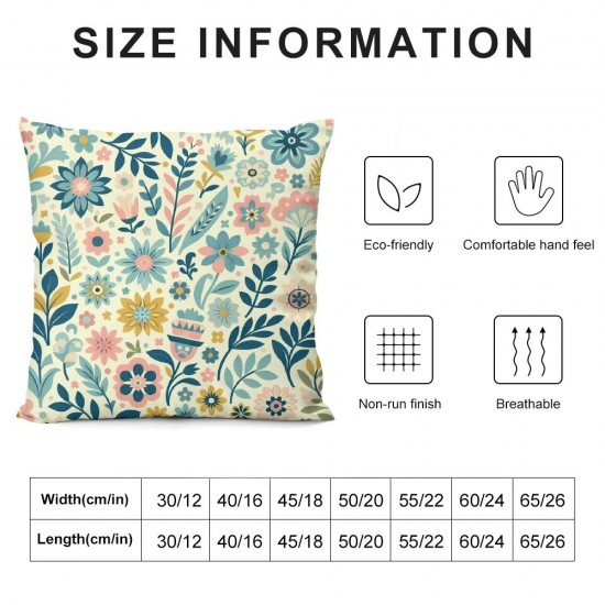 Ulloord Pillow Covers Cute Yellow Pink Blue Flower Leaf Print Decorative Throw Pillows Spring Cushion Case Decor for Couch Sofa Bed