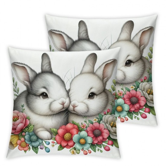 Ulloord   Easter Spring Pillow Covers Decoration, Buffalo Plaid Farmhouse Rabbit Bunny Flower Easter Throw Pillows Cushion Case Couch Decor for Spring Home Outdoor Decor