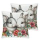 Ulloord   Easter Spring Pillow Covers Decoration, Buffalo Plaid Farmhouse Rabbit Bunny Flower Easter Throw Pillows Cushion Case Couch Decor for Spring Home Outdoor Decor