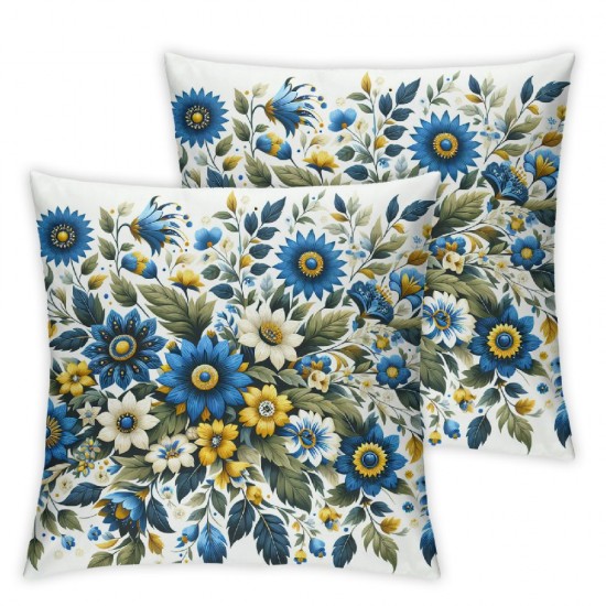 Ulloord Yellow Blue Floral Throw Pillow Covers  Sage Green Leaves Decorative Pillow Case Soft Square Cushion Covers for Couch Sofa Bedroom Livingroom