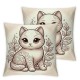 Ulloord Spring Pillow Covers  Cat Flower Throw Pillow Covers, Spring Cat Flower Theme Design Decoration, Pet Pillow Cover Home Colorful Cushion Cover for Holiday Farmhouse Wedding Home Sofa