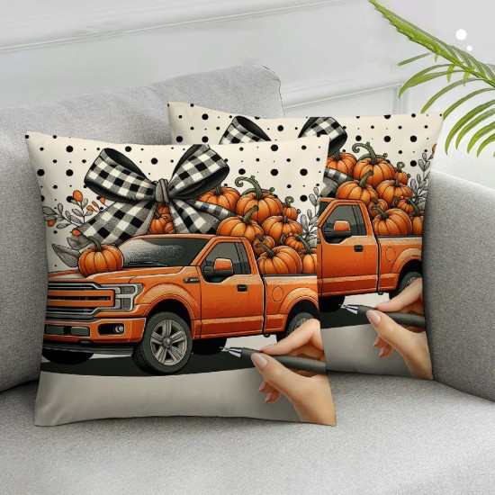 Ulloord  Fall Hello Pumpkin Truck Throw Pillow Covers, Autumn Thanksgiving Harvest Polka Dot Decorations for Sofa Couch