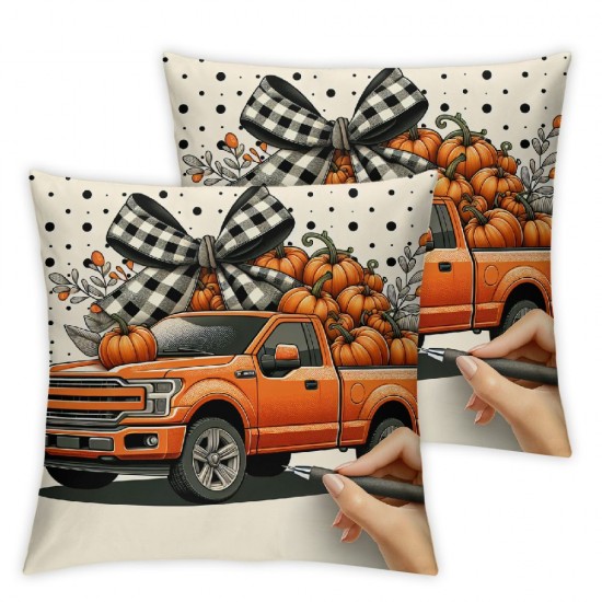 Ulloord  Fall Hello Pumpkin Truck Throw Pillow Covers, Autumn Thanksgiving Harvest Polka Dot Decorations for Sofa Couch