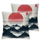 Ulloord  Throw Pillow Cover Mountains and Red Sun Hand Drawn with Ink in Traditional Japanese Decorative Pillow Cases Home Decor Square  Pillowcases