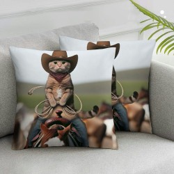 Ulloord Funny Cat Farmhouse Décor The Cat on a Horse Decorative Throw Pillow Cover Linen Sofa Couch