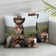 Ulloord Funny Cat Farmhouse Décor The Cat on a Horse Decorative Throw Pillow Cover Linen Sofa Couch