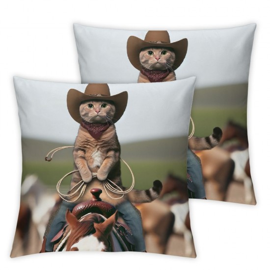 Ulloord Funny Cat Farmhouse Décor The Cat on a Horse Decorative Throw Pillow Cover Linen Sofa Couch