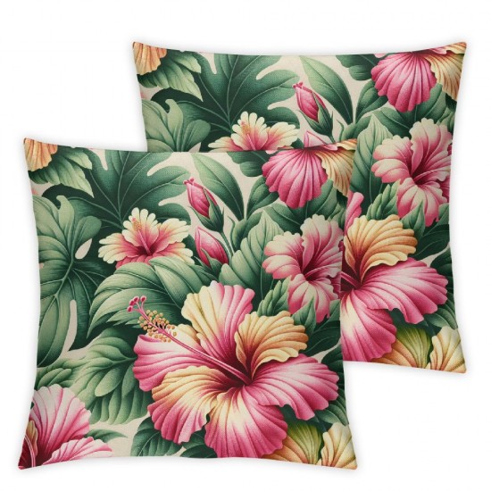 Ulloord  Hawaiian Flower Throw Pillow Cover Tropical Leaves and Flowers  Linen Decorative Pillow Case Cushion Cover Home Sofa Decor  Pillow Cover