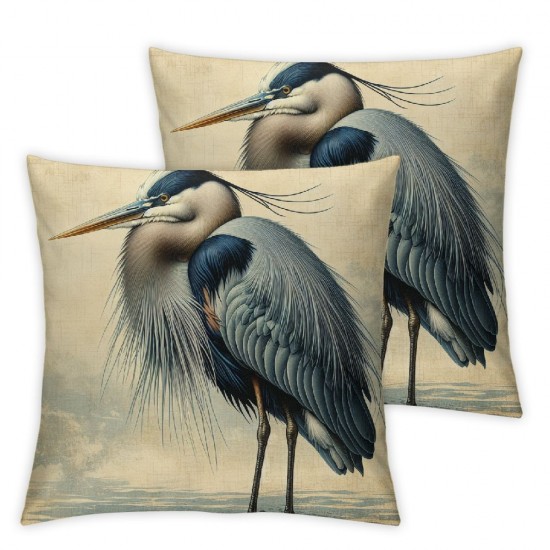 Ulloord Linen Decorative Pillow Covers  Gray Heron Animal Double Sided Printing for Couch Sofa Outdoor Fall Decorations for Home Christmas Halloween