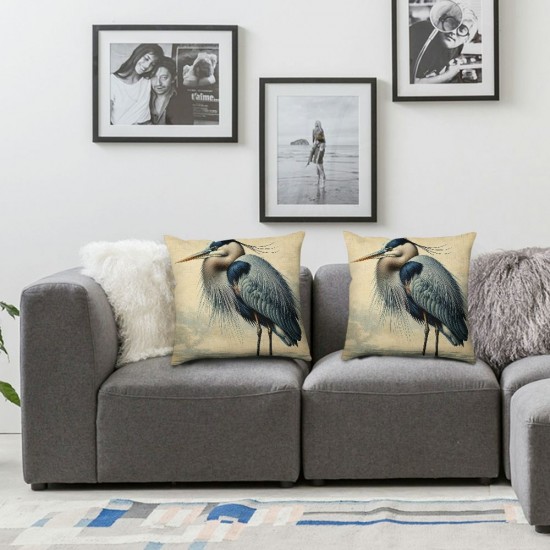 Ulloord Linen Decorative Pillow Covers  Gray Heron Animal Double Sided Printing for Couch Sofa Outdoor Fall Decorations for Home Christmas Halloween