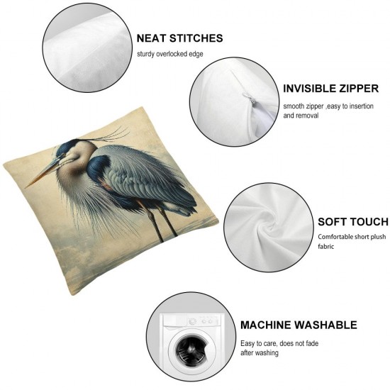 Ulloord Linen Decorative Pillow Covers  Gray Heron Animal Double Sided Printing for Couch Sofa Outdoor Fall Decorations for Home Christmas Halloween