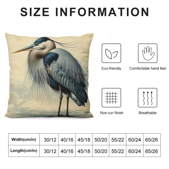 Ulloord Linen Decorative Pillow Covers  Gray Heron Animal Double Sided Printing for Couch Sofa Outdoor Fall Decorations for Home Christmas Halloween