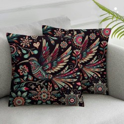 Ulloord Linen Pillow Case Cartoon Bird Pattern  Double Sided Decorative Cushion Cover for Sofa Bed Chair Car