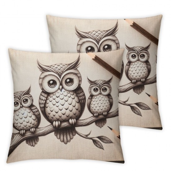 Ulloord Christmas Throw Pillow Covers  Linen Zipper Pillows Animal Sketch Mother Owl Boho Home Decor