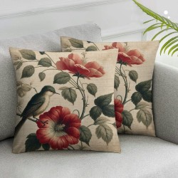 Ulloord Bird Flower Linen Throw Pillow Covers Farmhouse  Double Sided with Zipper Decorative Pillows for Couch Cushion Sofa Outdoor