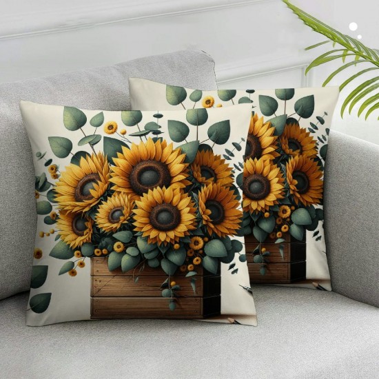 Ulloord AVOIN Watercolor Sunflower Throw Pillow Cover, Eucalyptus Leaves Summer Holiday Party Cushion Case for Sofa Couch