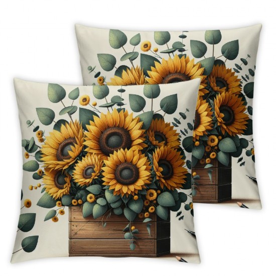 Ulloord AVOIN Watercolor Sunflower Throw Pillow Cover, Eucalyptus Leaves Summer Holiday Party Cushion Case for Sofa Couch