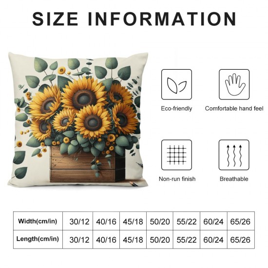 Ulloord AVOIN Watercolor Sunflower Throw Pillow Cover, Eucalyptus Leaves Summer Holiday Party Cushion Case for Sofa Couch