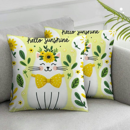 Ulloord Summer Pillow Cover Cat Decor Sunflower Pillow Case Decorations for Home Sofa Couch