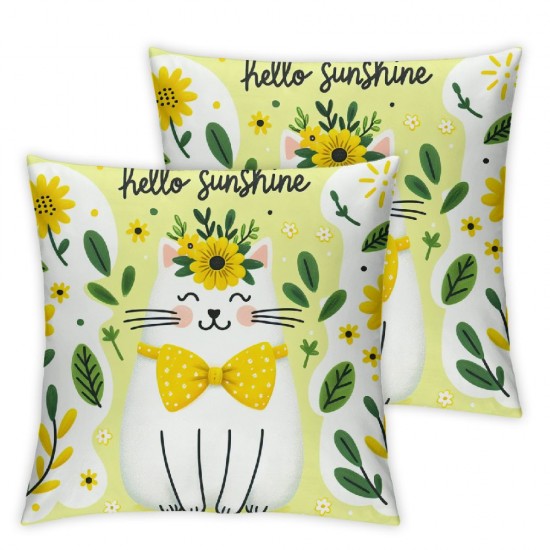 Ulloord Summer Pillow Cover Cat Decor Sunflower Pillow Case Decorations for Home Sofa Couch