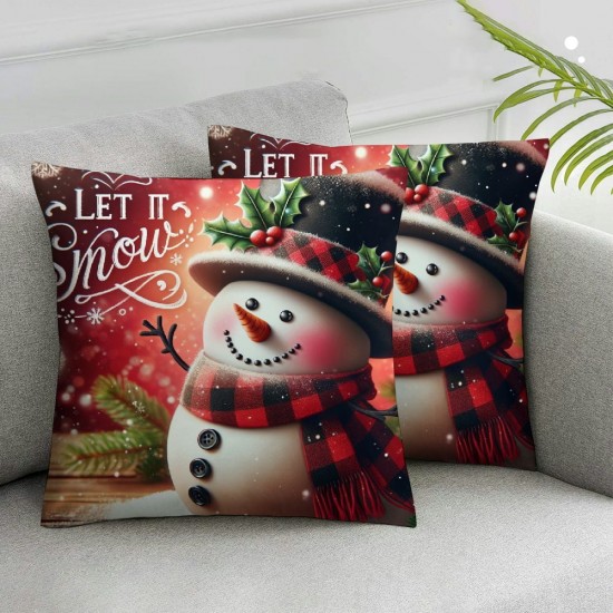 Snowman Christmas Red Throw Pillow Covers , Winter Holiday Cushion Case Decoration for Sofa Couch