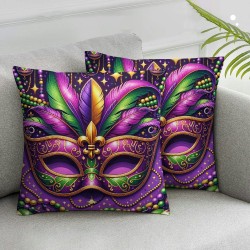 Mardi Gras Throw Pillow Covers, Stripes Holiday Cushion Case Decoration for Sofa Couch