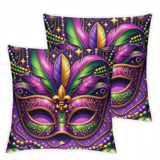 Mardi Gras Throw Pillow Covers, Stripes Holiday Cushion Case Decoration for Sofa Couch