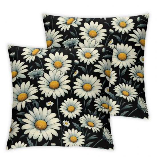 Ulloord  Throw Pillow Cover White Daisies Decorative Pillow Cases Home Decor Square  Pillowcases