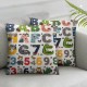 Alphabet with Cartoon Animals Pillow Cover Decorative Square Throw Pillow Cover for Sofa Couch Decoration