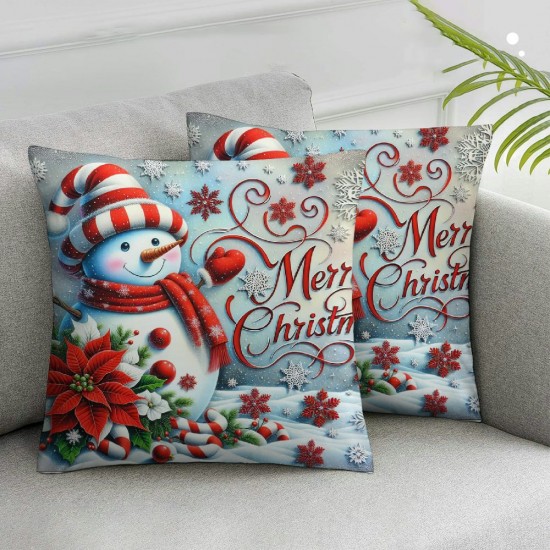 Christmas Pillow Covers Snowman Red and Gold Throw Pillow Covers Christmas Pillowcase Home Decor Living Room House Decorative Cushion Case for Sofa Couch