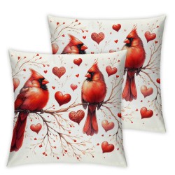 Valentines Day Pillow Covers Cardinal Birds Love Hearts Farmhouse Sofa Throw Pillowcase Cushion Case Home Decoration Wedding Anniversary Decor