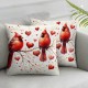 Valentines Day Pillow Covers Cardinal Birds Love Hearts Farmhouse Sofa Throw Pillowcase Cushion Case Home Decoration Wedding Anniversary Decor