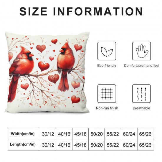 Valentines Day Pillow Covers Cardinal Birds Love Hearts Farmhouse Sofa Throw Pillowcase Cushion Case Home Decoration Wedding Anniversary Decor